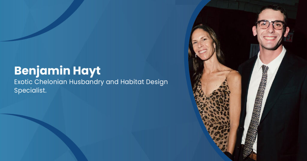 Two people dressed for an event in a graphic labeled Benjamin Hayt