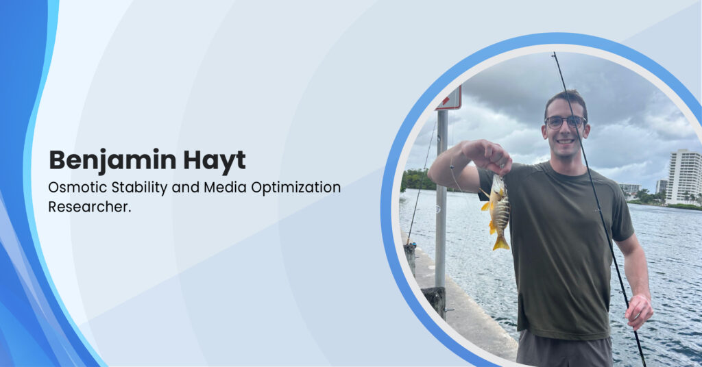A person holding a small fish and fishing rod beside the water in a graphic labeled Benjamin Hayt