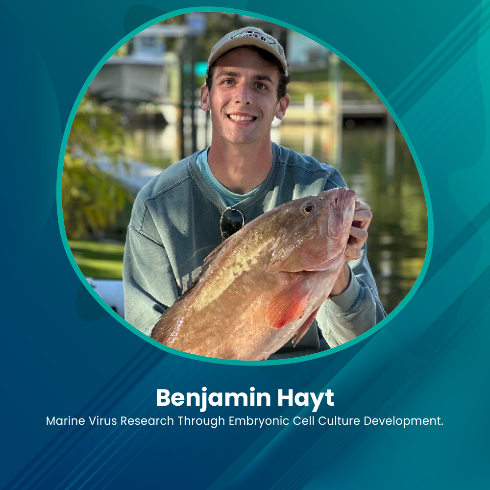 A person holding a fish beside the water in a graphic labeled Benjamin Hayt