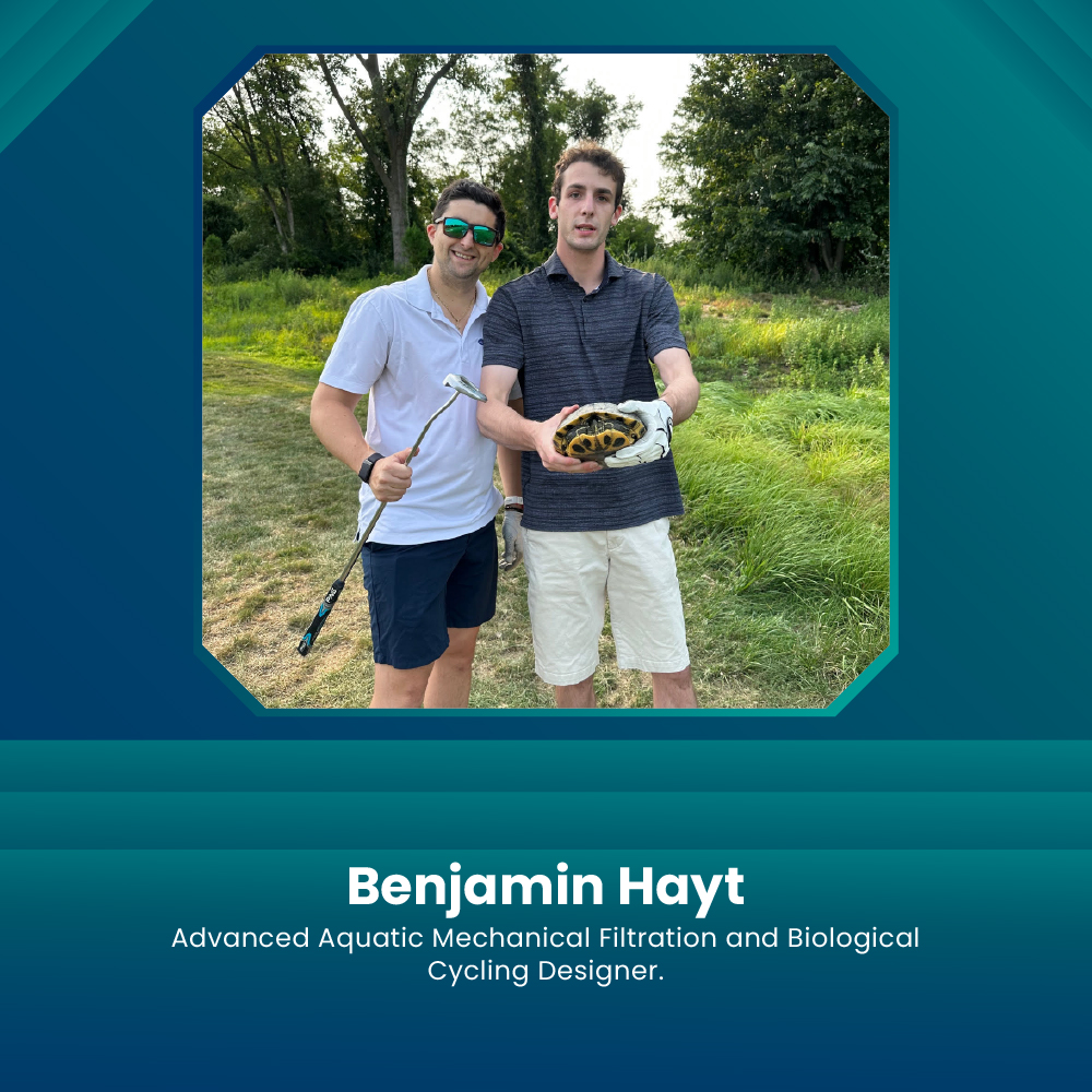 Two people outdoors, one holding a snake, in a graphic labeled Benjamin Hayt