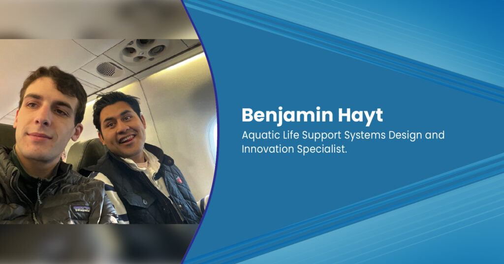 Two people seated on an airplane in a graphic labeled Benjamin Hayt